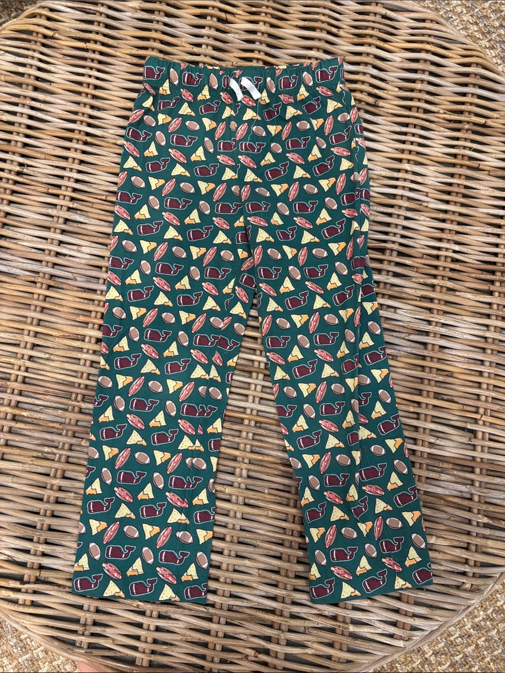Vineyard Vines Dark Green Football Whale and snacks Print Kids Pajama Bottoms